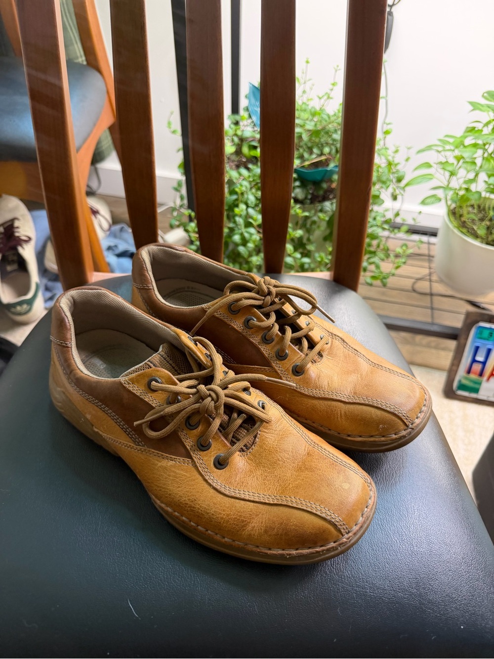 Rockport Men's Caramel Tan Leather Lace-Up Loafers Shoes - Picture 2 of 13